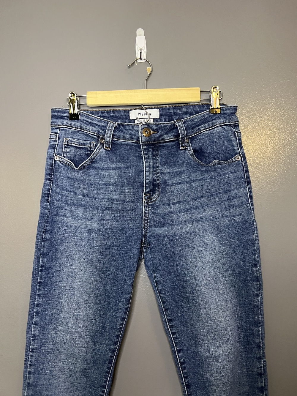 Pistola Jeans Womens 29 Medium Wash Blue Faded Skinny Slim Stretch Denim
